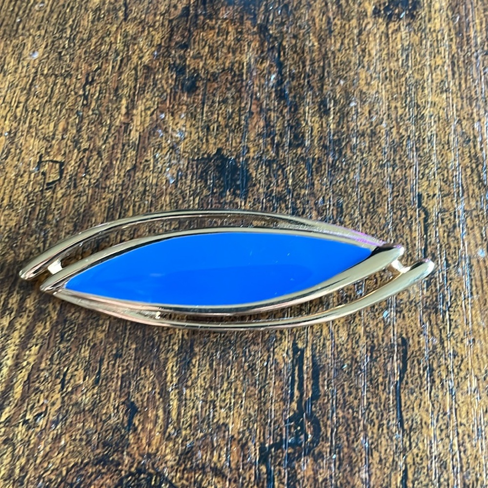 Monet Vintage Gold Tone Blue Eye Shape Enameled Pin Brooch